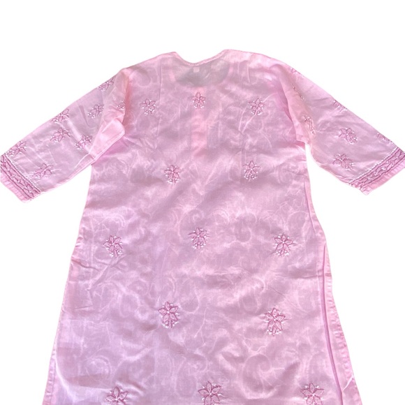 Chikankari Hand-Embroidered Straight Pink Kurti Tunic size 42, US L. NEW - Picture 9 of 16